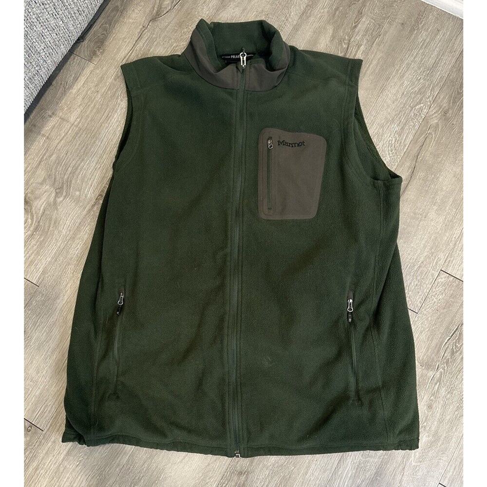 Marmot Dark Green Fleece Vest with Olive Chest Pocket